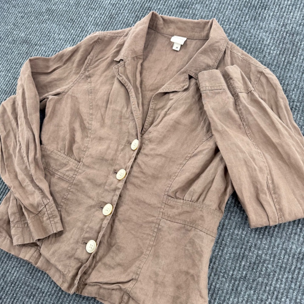 Merona Womens Medium Brown 100% Linen Button Up Blazer Jacket